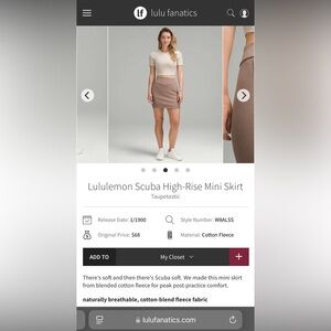 NWT Lululemon Scuba High-Rise Mini Skirt
Taupetastic